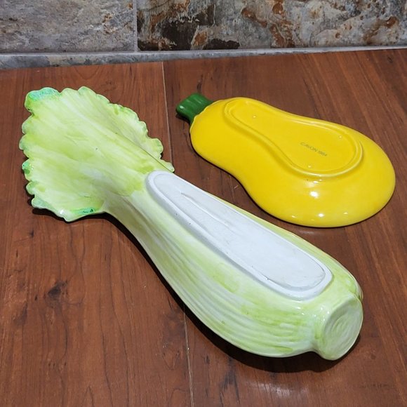 Ceramic Celery Squash Pumpkin Serving Dish Tray Set of 2 - Picture 13 of 13